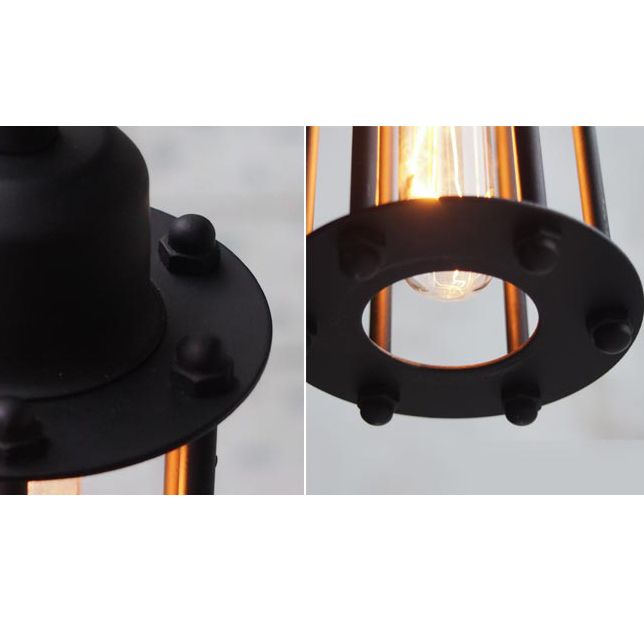 Wire Guard Metal Hanging Pendant Light Industrial 1 Bulb Bedroom Pendant Lamp with Tube Shade in Black