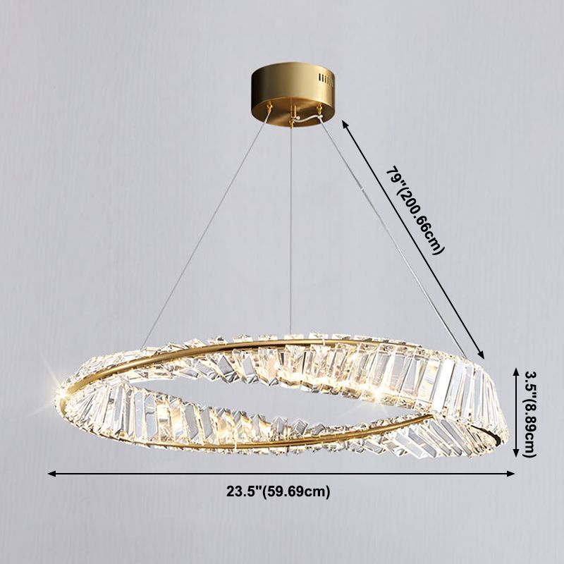 Modern Simple LED Hanging Pendant Light Crystal Circular Chandelier for Living Room