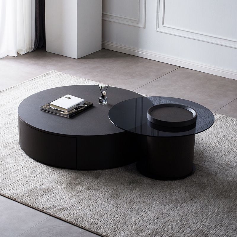 North European Round Coffee Table Wood 1 Cocktail Table with Drawers