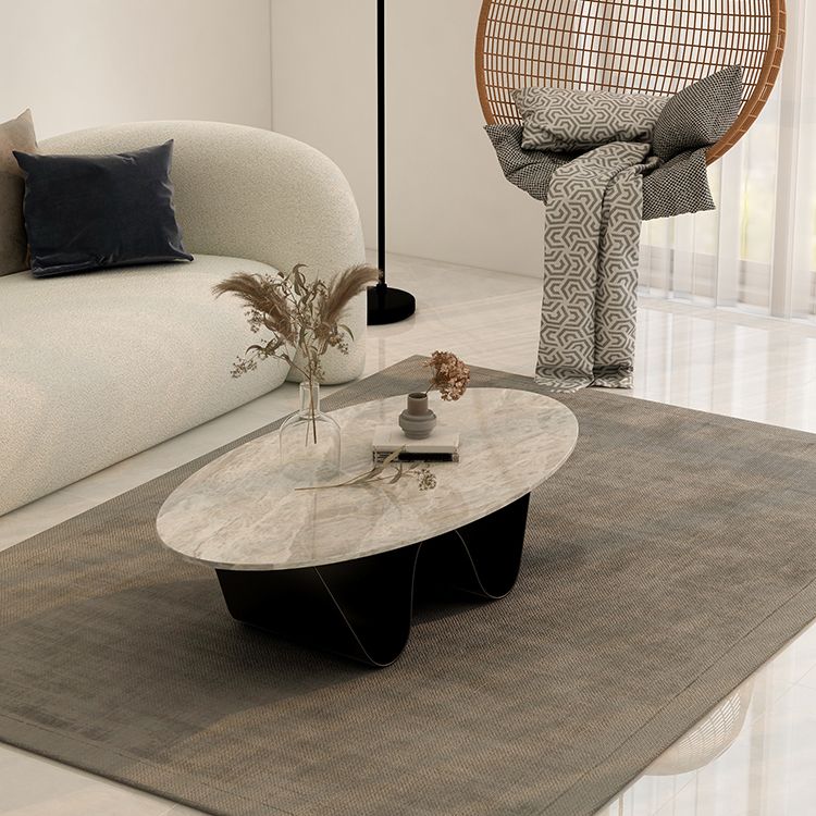 Metal Abstract Base Cocktail Table Glam Oval Slate Top Coffee Table