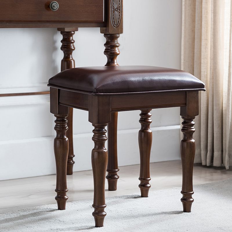 23.6" W Wood Vanity Table 1-Drawer Vanity Makeup Table Set with Mirror & Stool