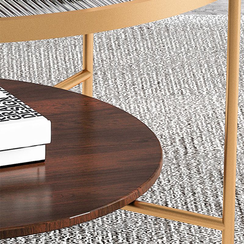 Contemporary 4 Legs Glass Top with Storage Shelf Round Single Coffee Table