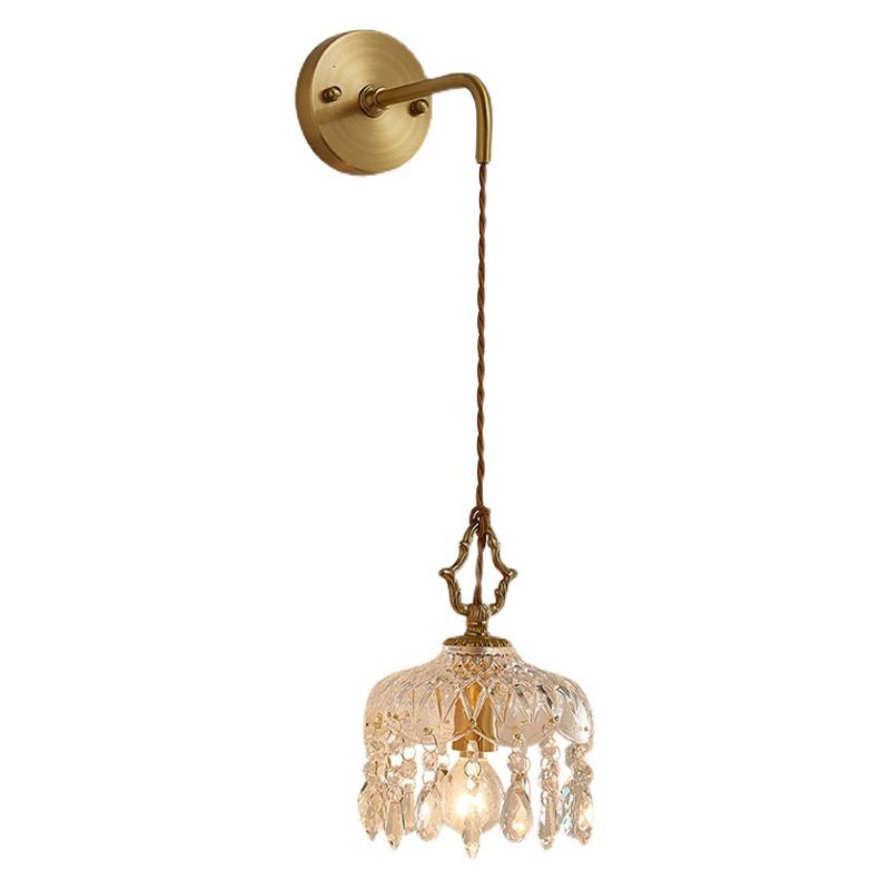 1-Light Wall Lamp Crystal Wall Mount Lamp with Glass Shade for Living Room
