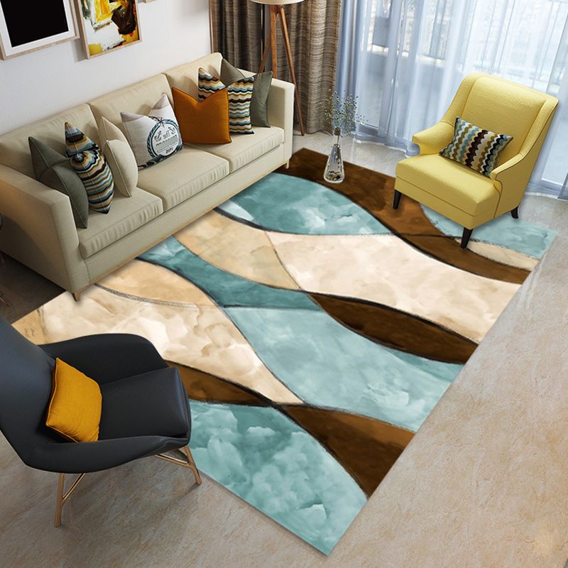 Glam Living Room Rug Multi Colored Abstract Pattern Carpet Synthetics Machine Washable Non-Slip Rug