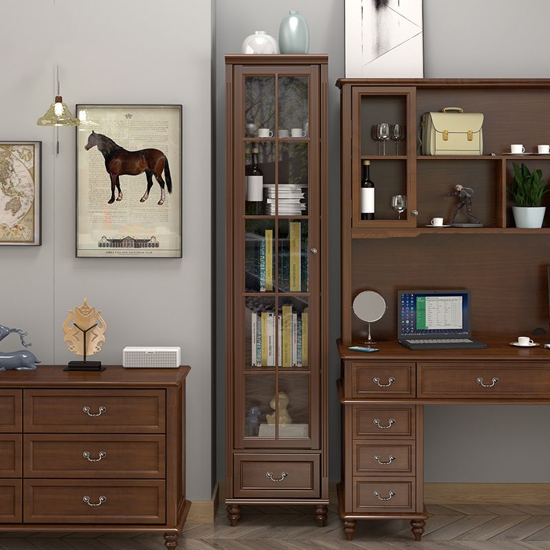 Mid-Century Modern Pine Storage Cabinet Solid Wood Brown Storage Cabinet with Drawer
