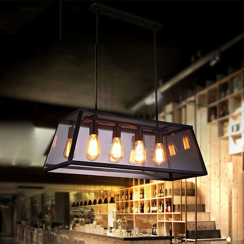 Industrial Trapezoid Island Pendant Lights Metal Multiple-Light Island Lighting