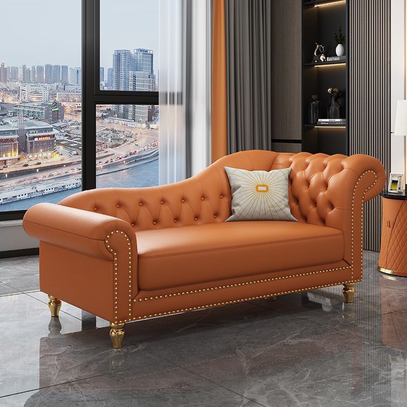 Modern Style Rolled Arms Chaise Living Room Faux Leather Chaise