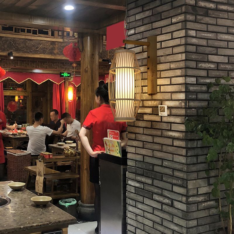 Bamboo Handmade Wall Lamp Nordic Style 1 Bulb Wood Wall Light Fixture for Corridor