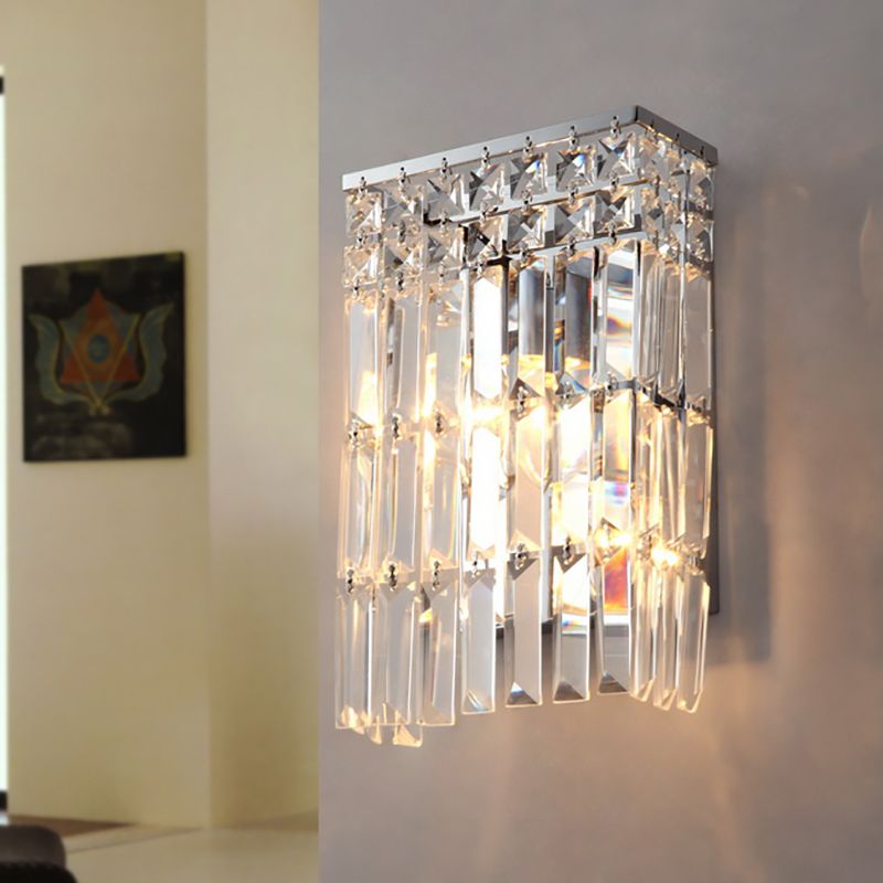 Chrome Finish Crystal Prism Sconce Lighting 2 Lights Modern Stylish Wall Mounted Lamp for Corridor