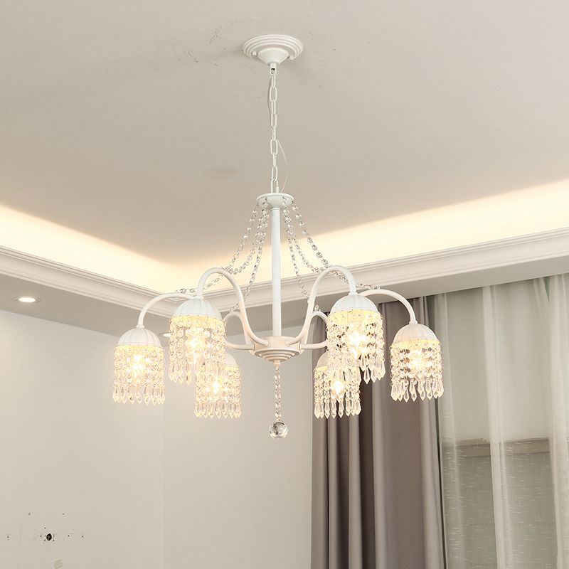 Crystal Tassel LED Chandelier Lamp Country Style Living Room Hanging Light Fixture