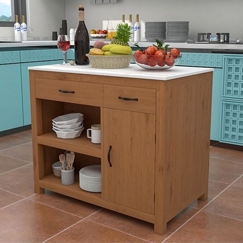 Modern Kitchen Island Table Dining Room Prep Table with Casters