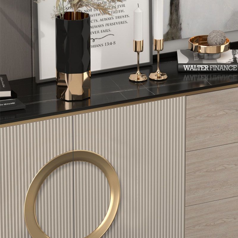 Glam Style Stone Buffet Stand Metal Cabinets Sideboard with 3-Drawer