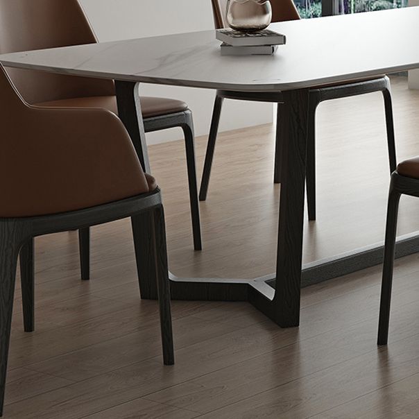 Rectangle Trestle Base Industrial Table White Fixed Table with Sintered Stone