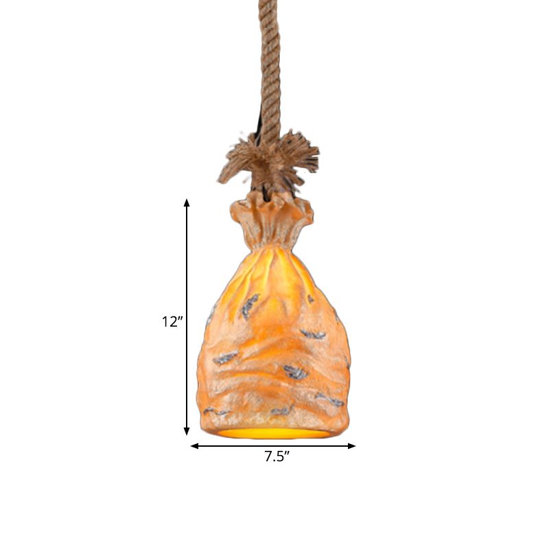 1 Bulb Resin Pendant Light Traditional Dark Brown/Beige Money Sack Ceiling Suspension Lamp