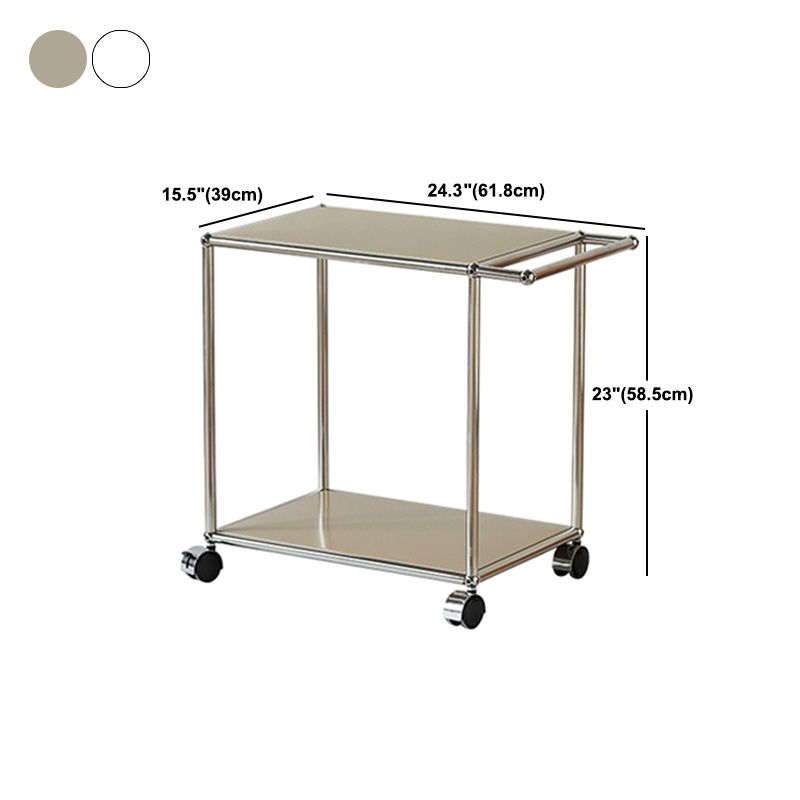 Rectangular Metal/glass Side Table with Wheel Base Mid-century Modern Style