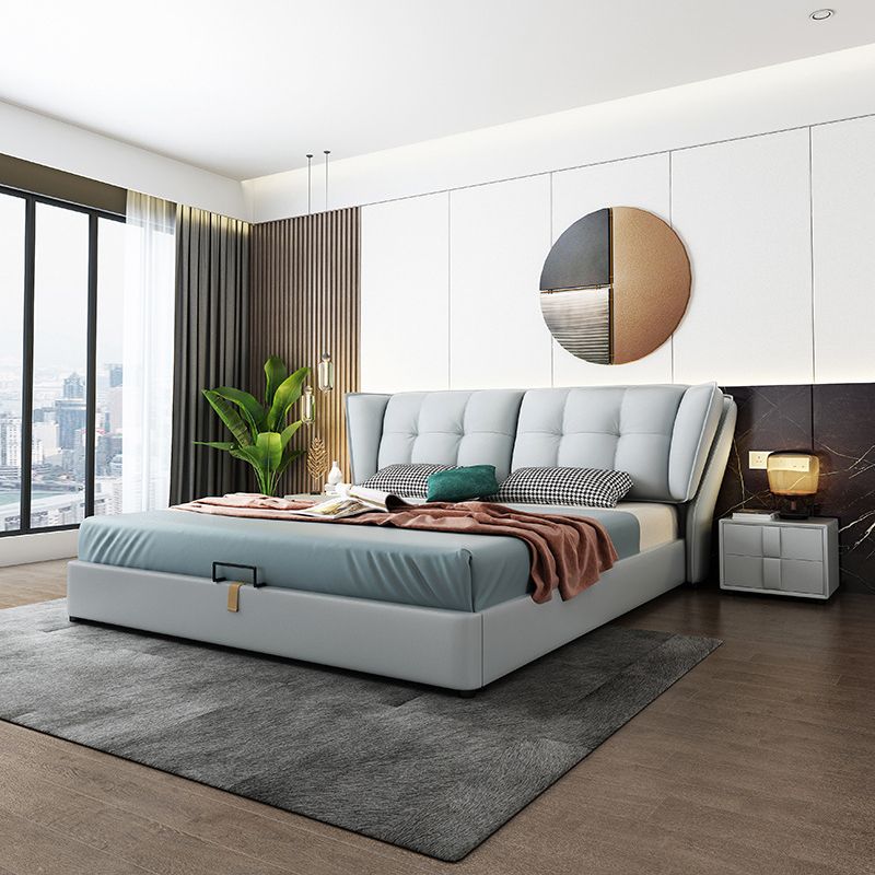 Contemporary Pine Wood Storage With Wings Lift Up Storage Wingback Bed