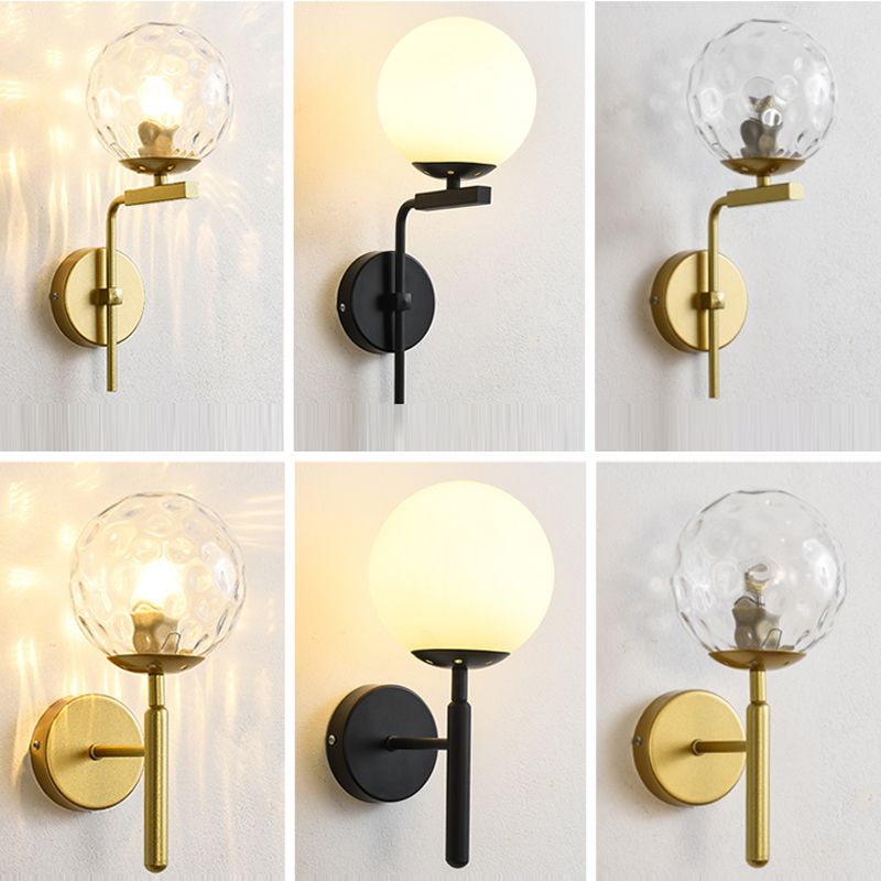Modern Spherical Glass Wall Light Fixture 1-Bulb Bedroom Wall Sconce Light