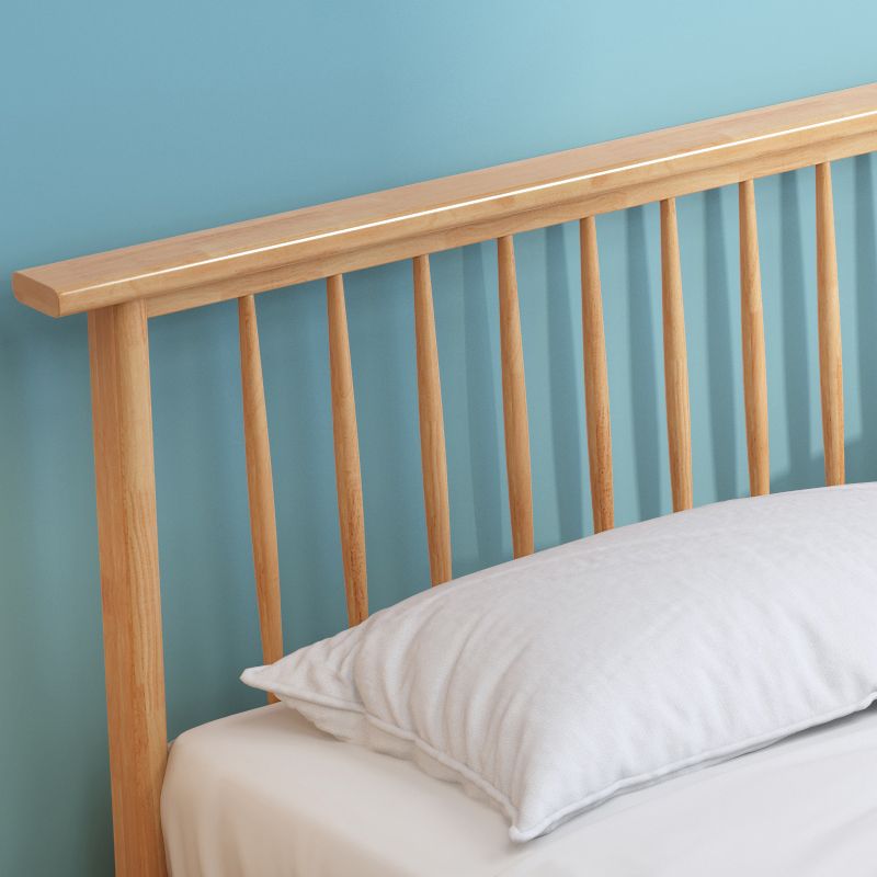 Scandinavian Wooden Slat Bed with Rectangular Spindle Headboard