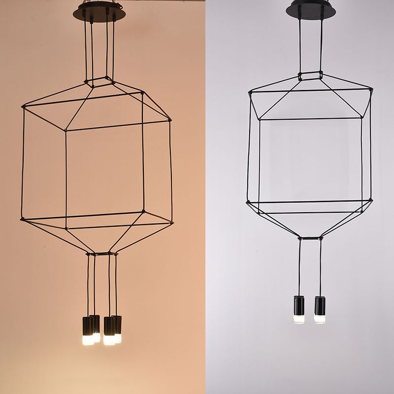 Black Metal 1 Light Pendant Light Nordic Modern Geometric Wire Cage Hanging Lamp for Restaurant
