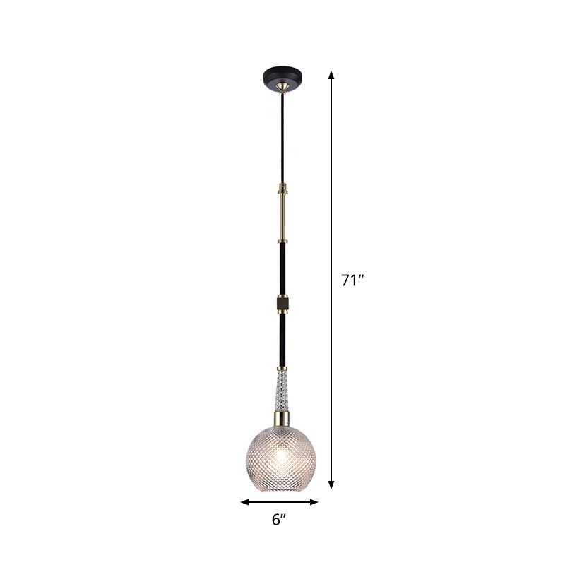 Globe Drop Pendant Modern Clear Latticed Glass 1 Bulb Black Hanging Ceiling Light for Bedside