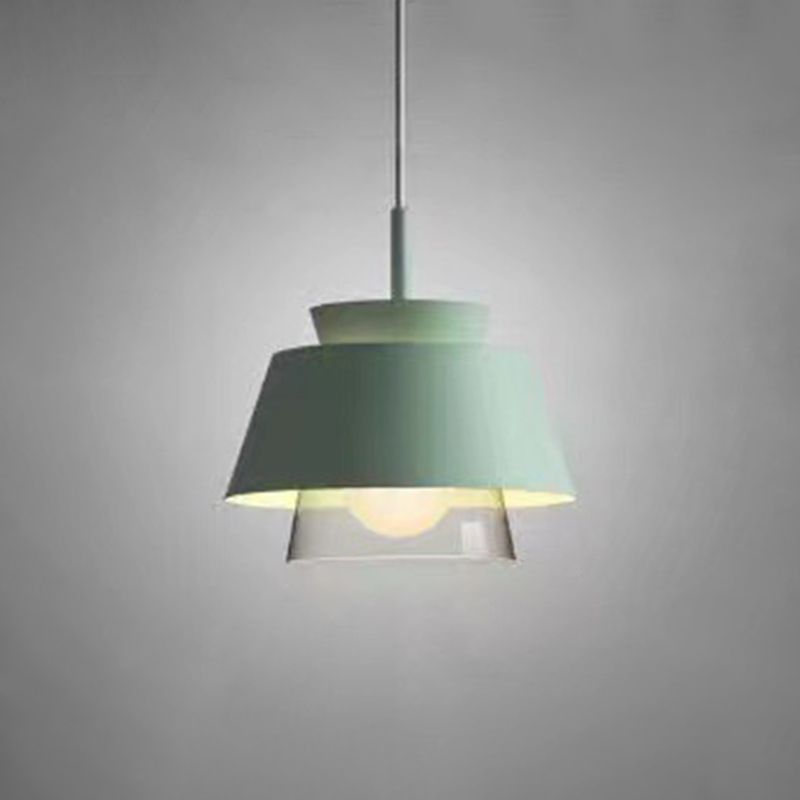 2-Shade Pendulum Light Macaron Metal and Glass 1-Bulb Restaurant Ceiling Pendant Lamp