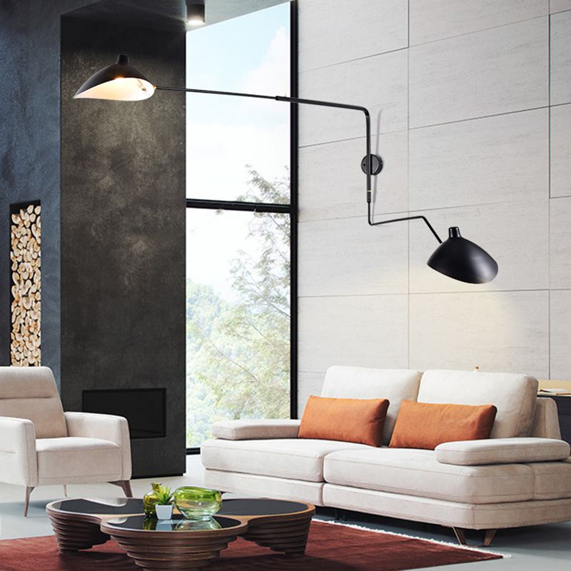 Nordic Metal Wall Light Cap Shape Swing Arm Wall Sconce for Living Room