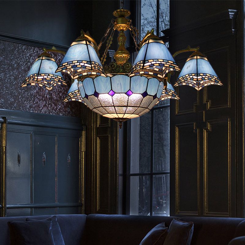 Piramide blu lampadario sospeso barocco 9/11 luci topant kit di luce in vetro per soggiorno per soggiorno