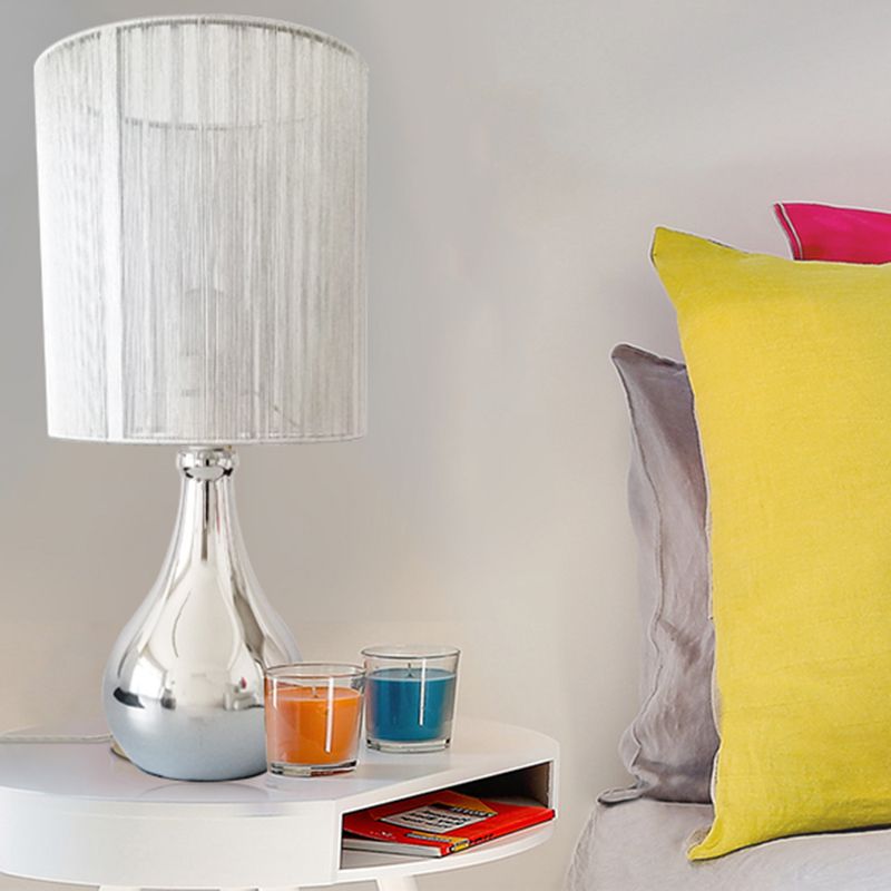 Lampada da comodino con paralume dritto, tessuto moderno, 1 lampadina, luce da lettura per libri in bianco
