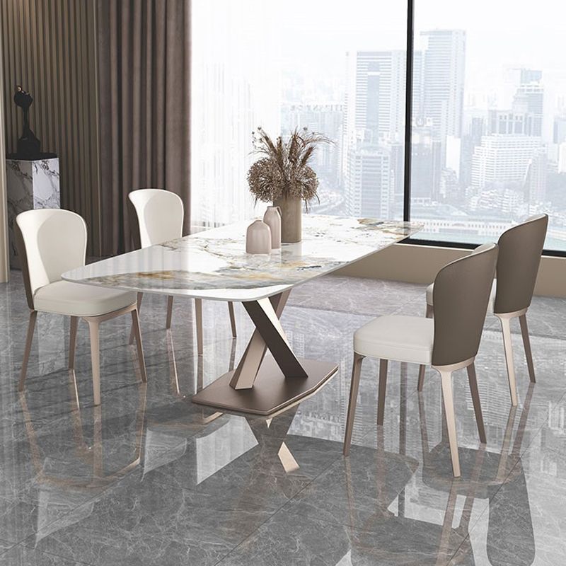 Sintered Stone Dining Table Traditional Luxury Rectangle Table with Pedestal Base