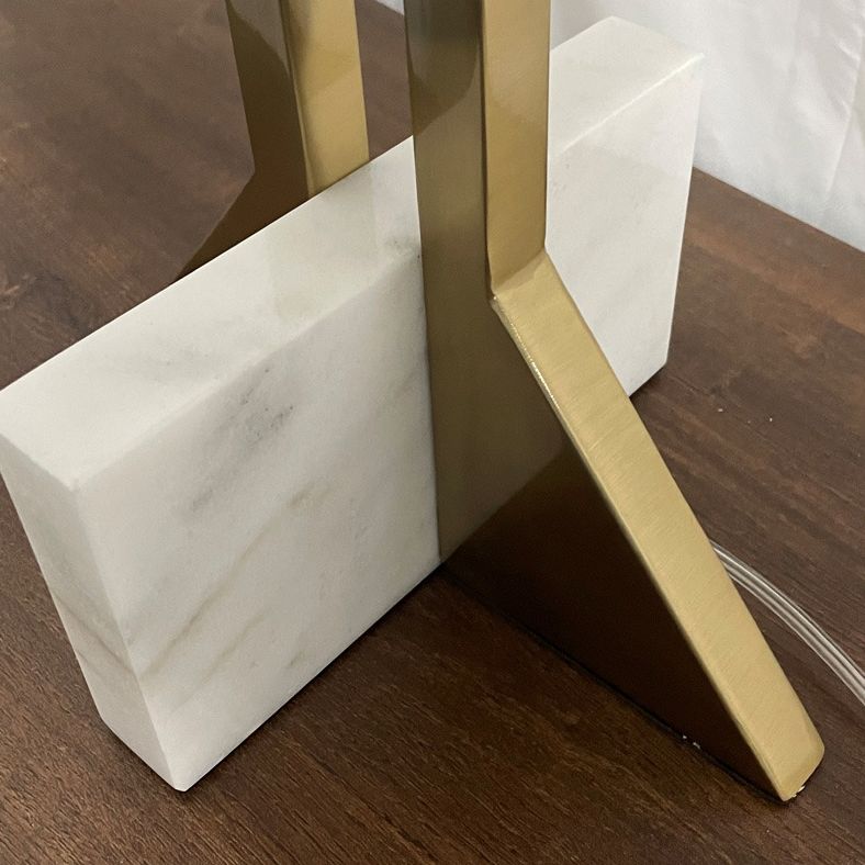 Round LED Table Lamp Postmodern Metal Black and Gold Nightstand Light with Marble Quadpod