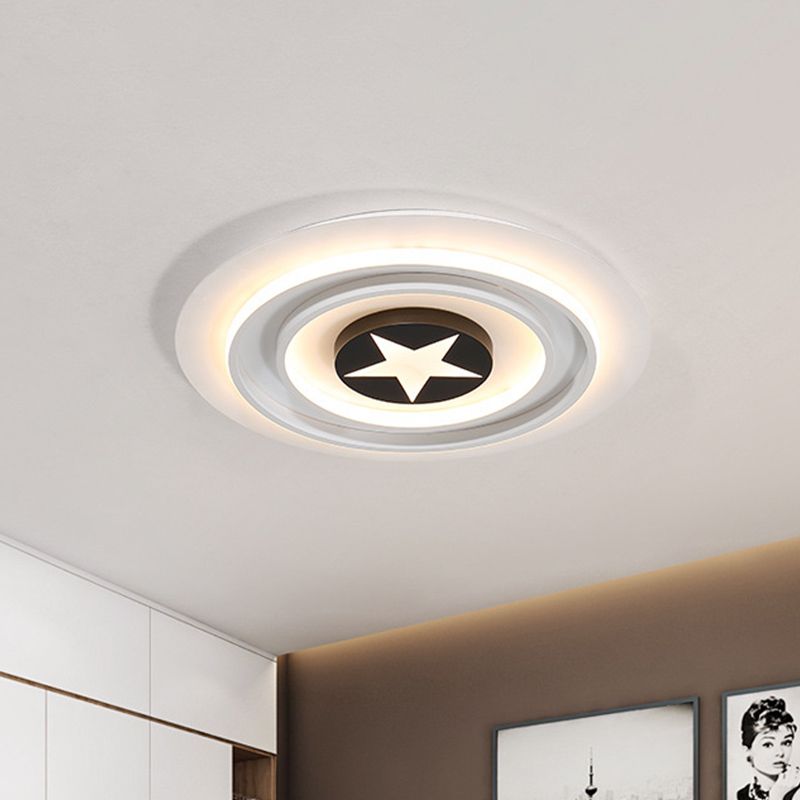 White Star Badge Flushmount Cartoon Acrylic LED Ceiling Light Fixture in Warm/White Light