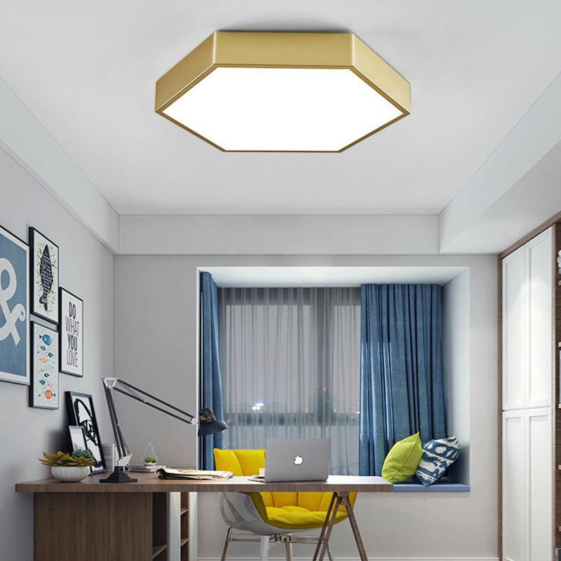 16"/19.5" W LED Living Room Ceiling Mounted Light Gold Flush Light Fixture with Hexagon Metal Shade