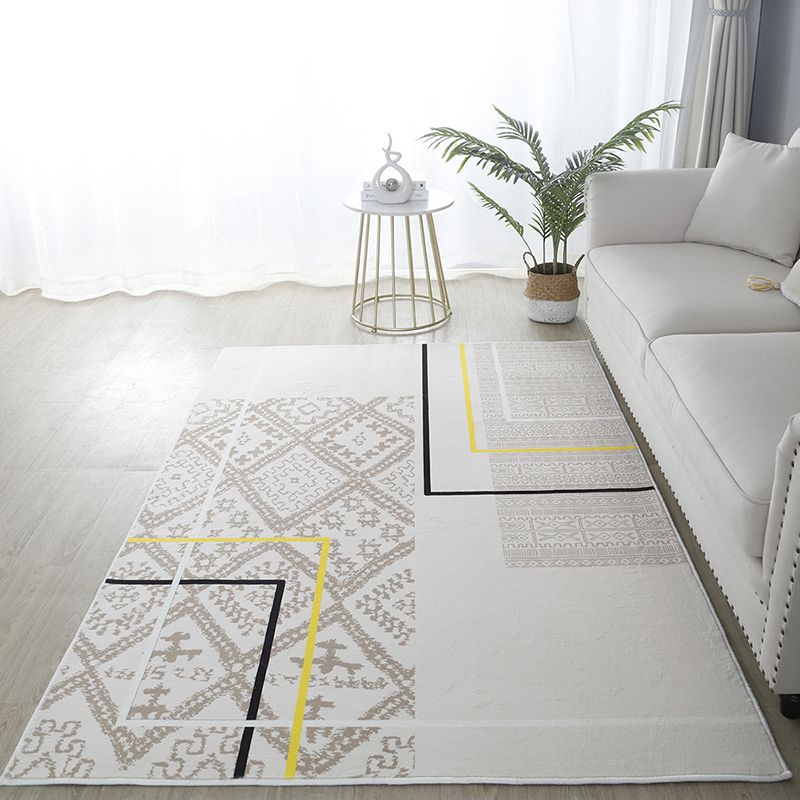 Flower Pattern Simple Rug Polyester Yellow Rug Washable Rug for Home Decor