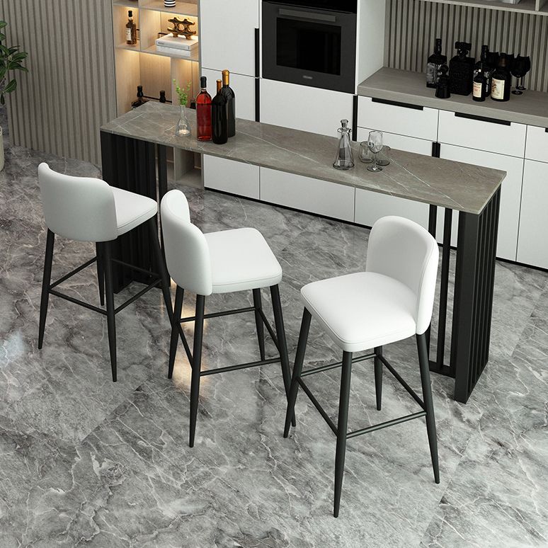 Rectangle Stone Bar Dining Table Contemporary Bar Table with Double Pedestal Base