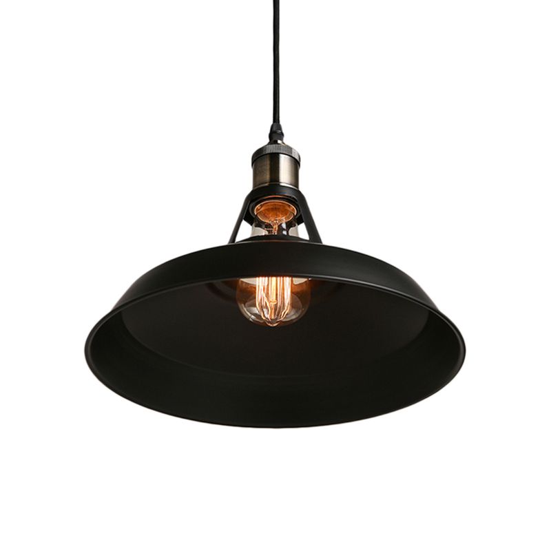 Loft Style Barn Shade Pendant Ceiling Light 10.5"/12"/15" W 1 Bulb Metallic Hanging Lamp in Black/White for Dining Table