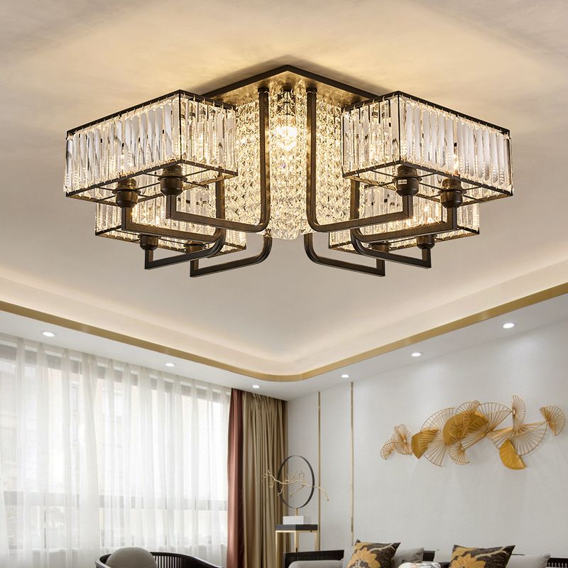 5/9/13 Lights Kubieke Semi-flush Light Modern Metal en Clear Crystal Ceiling Mounted Fixture in Black