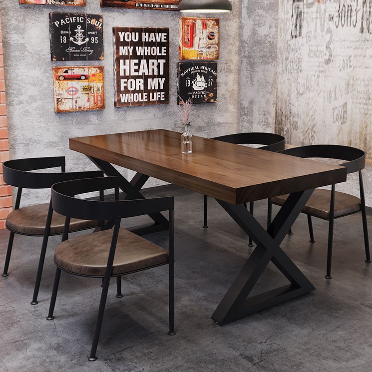 Solid Wood Dining Table Industrial Style Dining Table with Black Frame