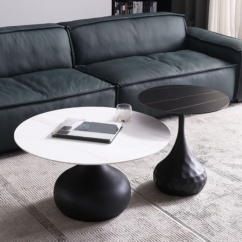 Round Slate Coffee Table Set Metal Pedestal Simple Cocktail Table