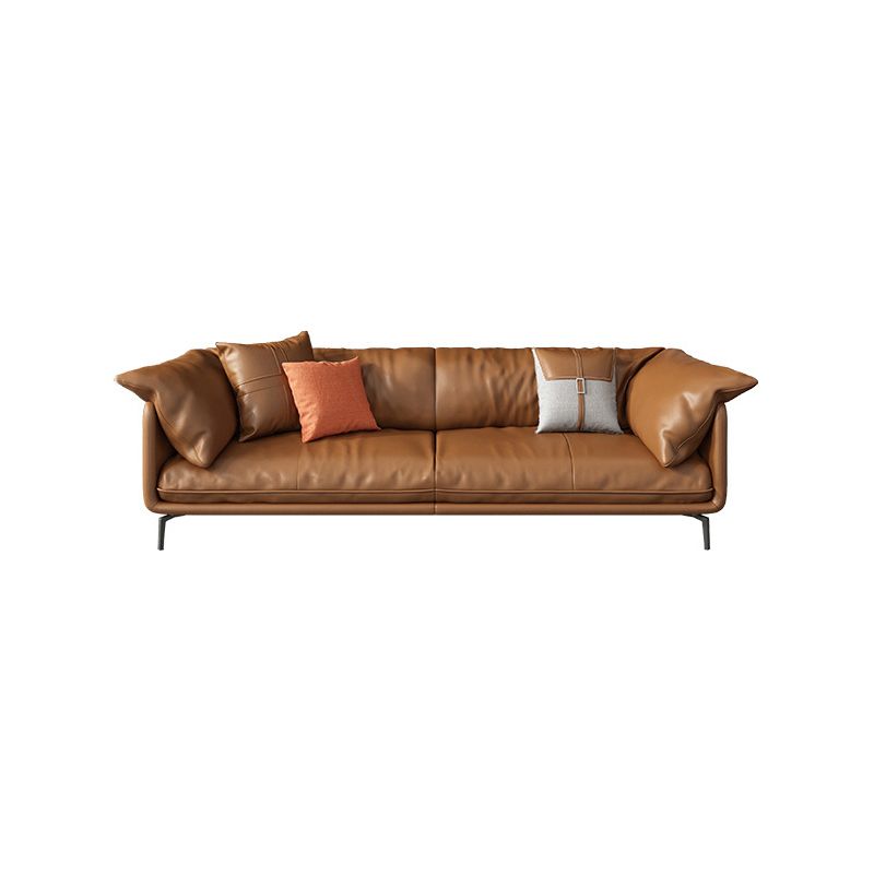 Pillow Top Arm Sofa Faux Leather Down Fill Cushions Sofa in Orange