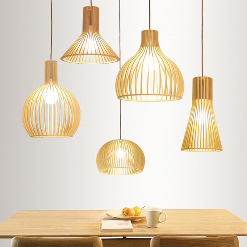 Wooden Hanging Lamp Contemporary Pendant Light Fixtures for Dining Room Coffee Shop
