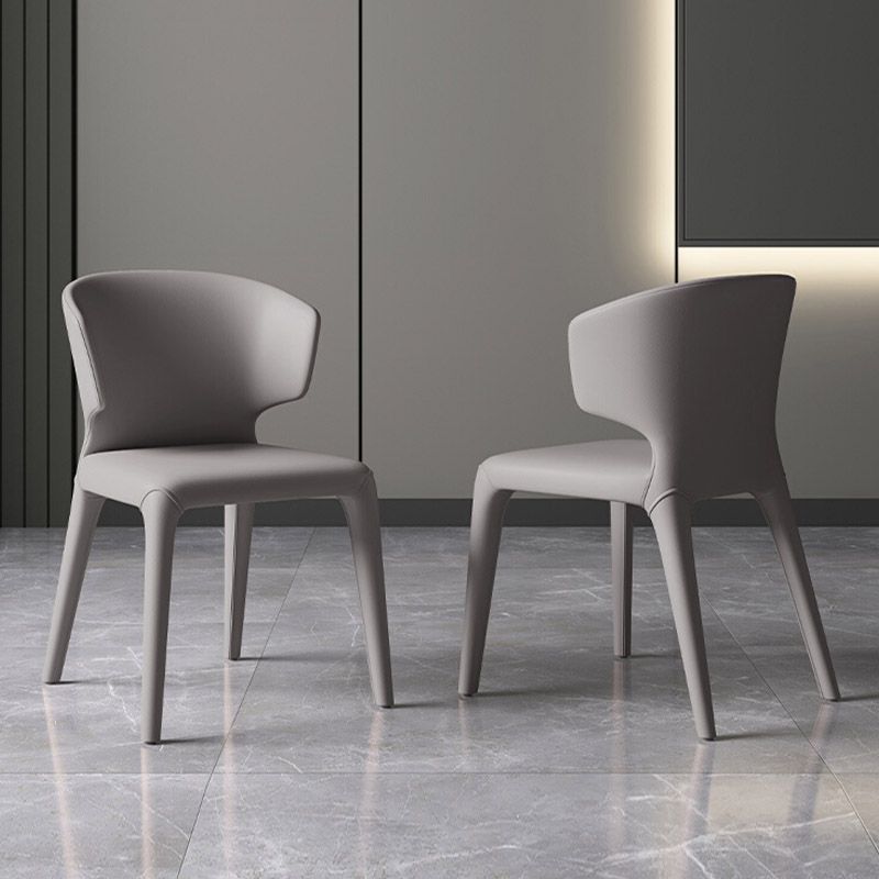 Modern Arm Chair Faux Leather Solid Back Dining Room Chair for Indoor