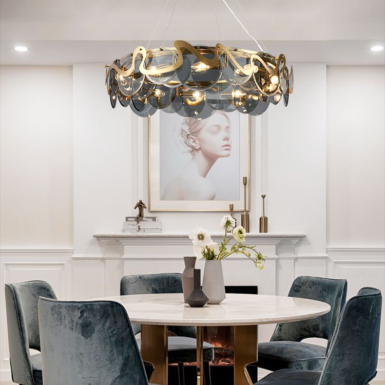 Minimal Style Chandelier Light Fixture Round Shape Glass Hanging Light