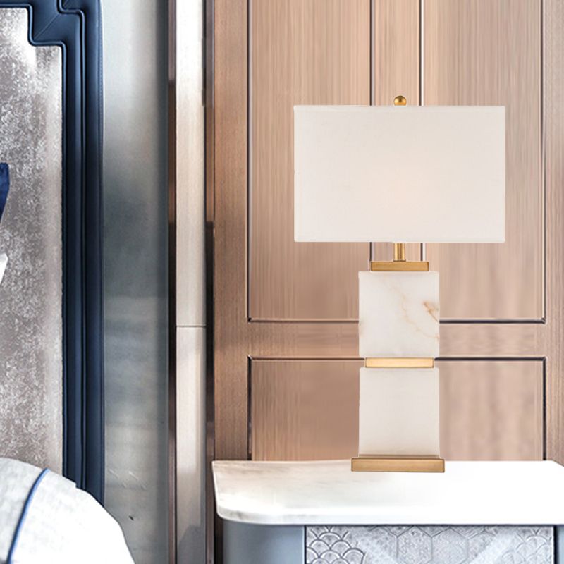 1 tête de salon de bureau clair moderniste lampe de table de nuit blanche avec ombre de tissu rectangle