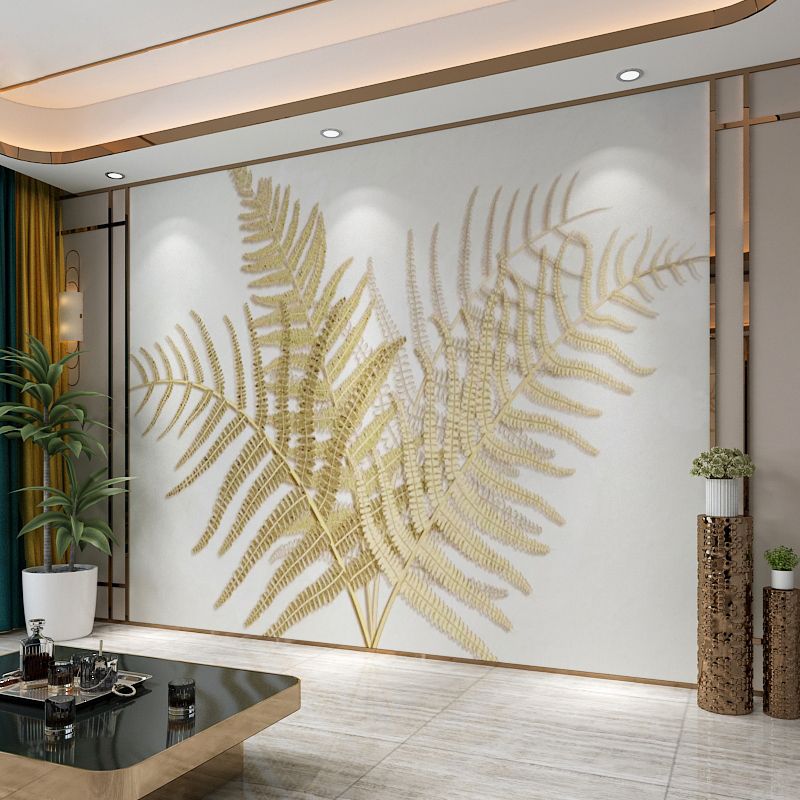 Fern Wall Decor in Yellow and Green, Minimalist Wall Mural for Living Room