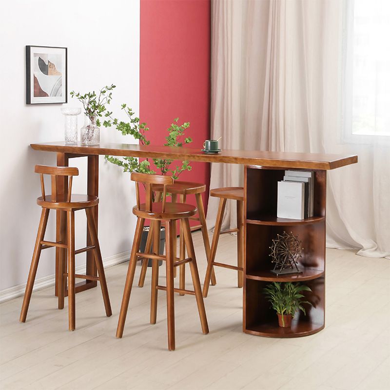 Contemporary Rectangle Bar Dining Table Wood Bar Height Table with Shelves