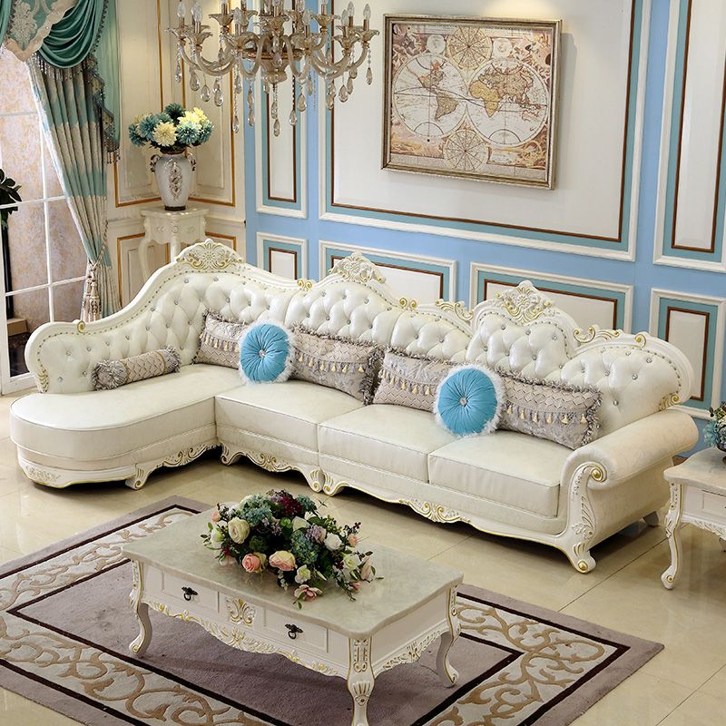 Contemporary Genuine Leather Sectional Tufted Back Sloped Arm Sectional