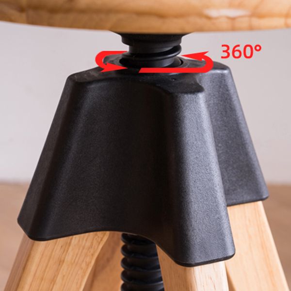 Contemporary Adjustable Height Bar Stool Rubberwood Solid Wood Bar Stool