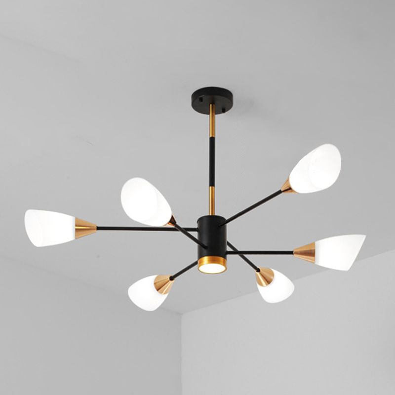 Modern Simplicity Spoke-Like Pendant Chandelier White Glass Hanging Light Fixture for Restaurant