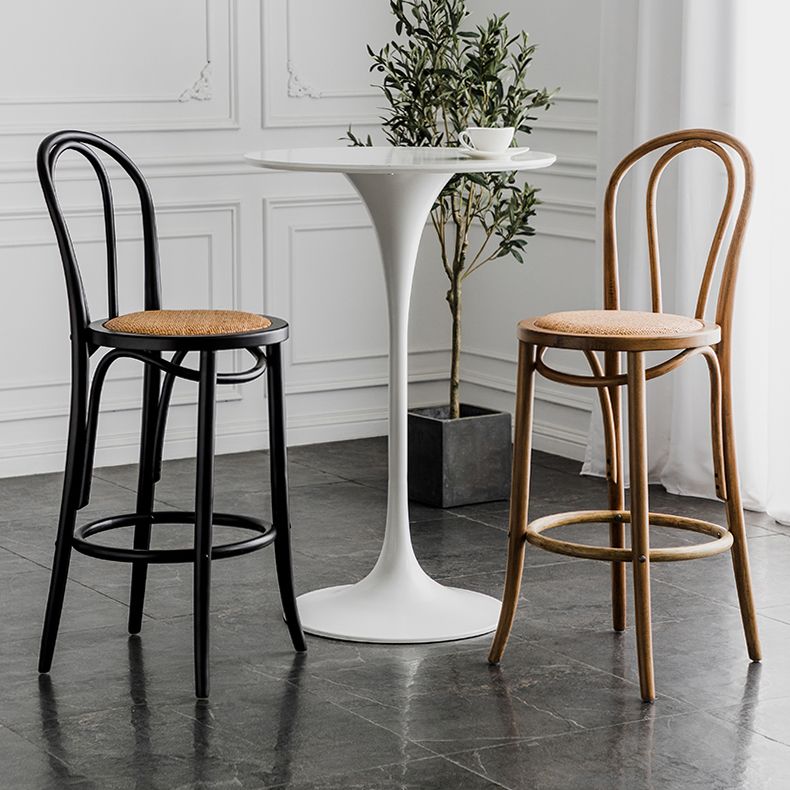 Modern Style Solid Wood Backrest Counter High Stool with 4 Legs