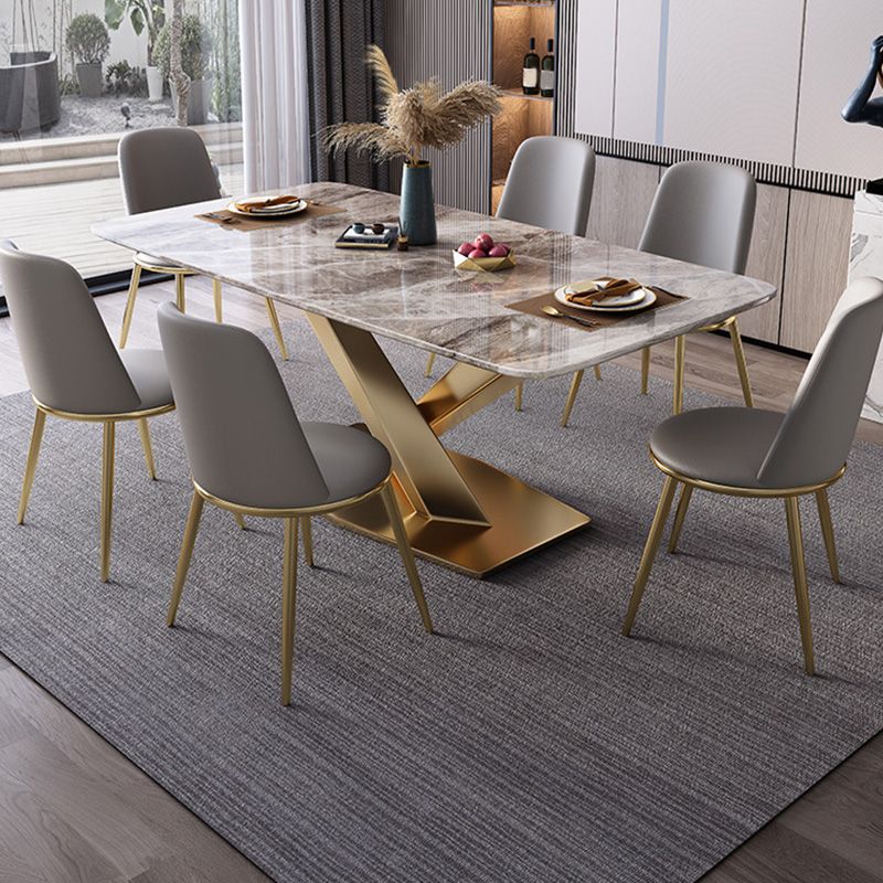 Modern Rectangle Dining Table Glossy Grey Stone Top Table for Home